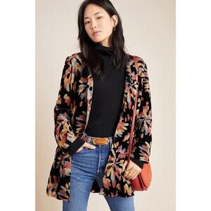 Eva Franco Firework Burnout Velvet Open Front Kimono Jacket Blazer Size Medium